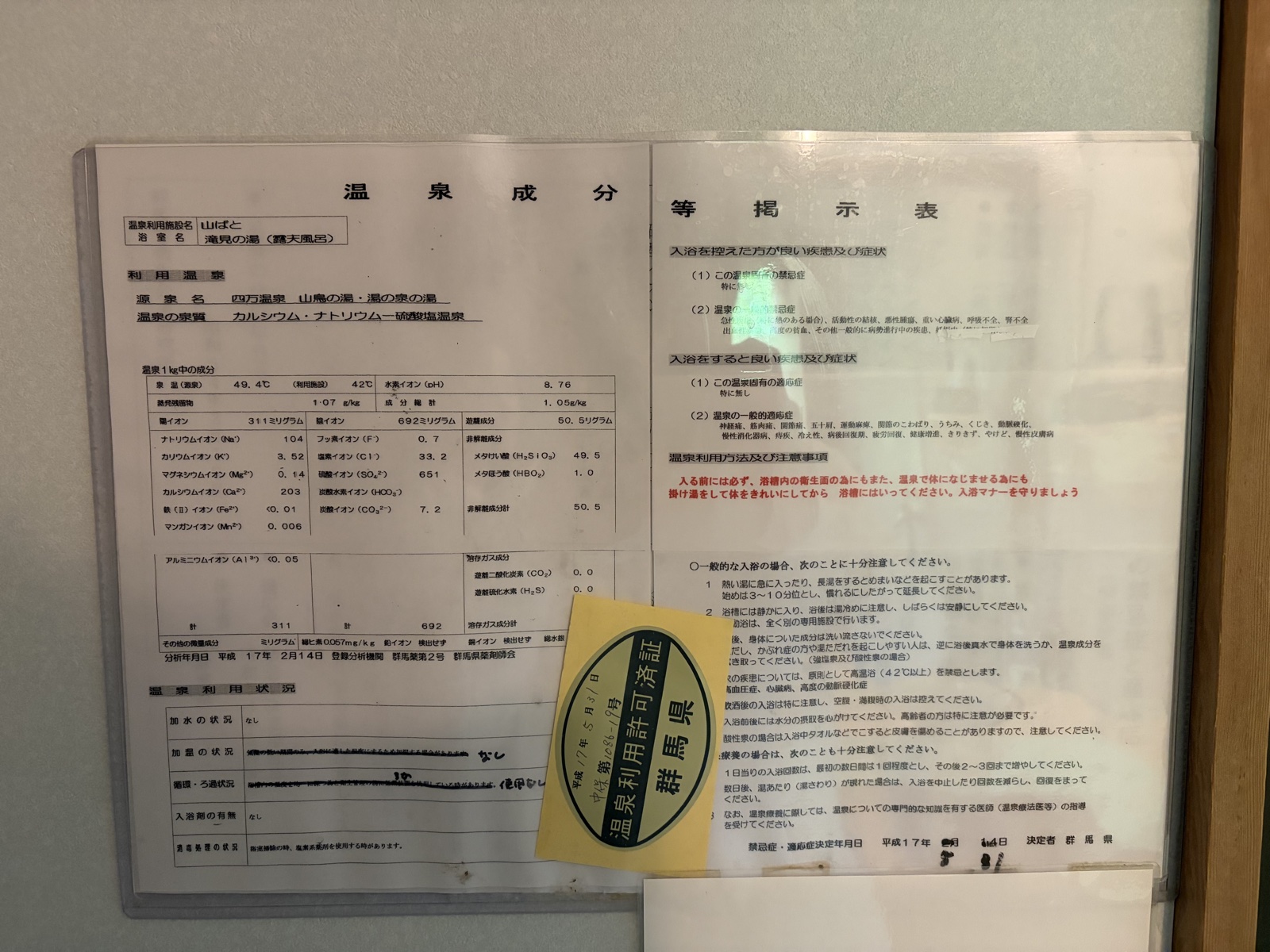 温泉成分等掲示表・アップ