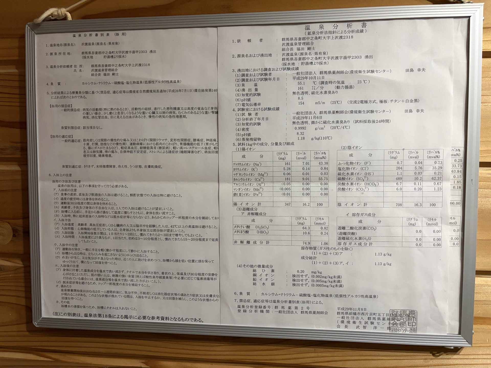 平成29年の温泉分析書 — 群馬県薬剤師会 環境衛生試験センター