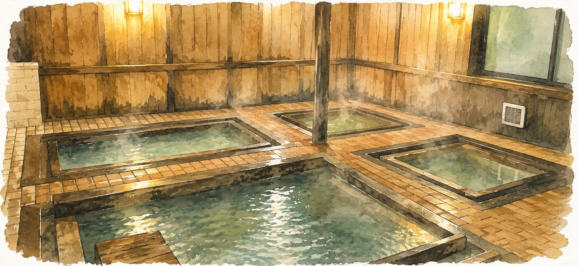 イメージイラスト：合わせ湯の雰囲気（実際の浴室とは異なります）
