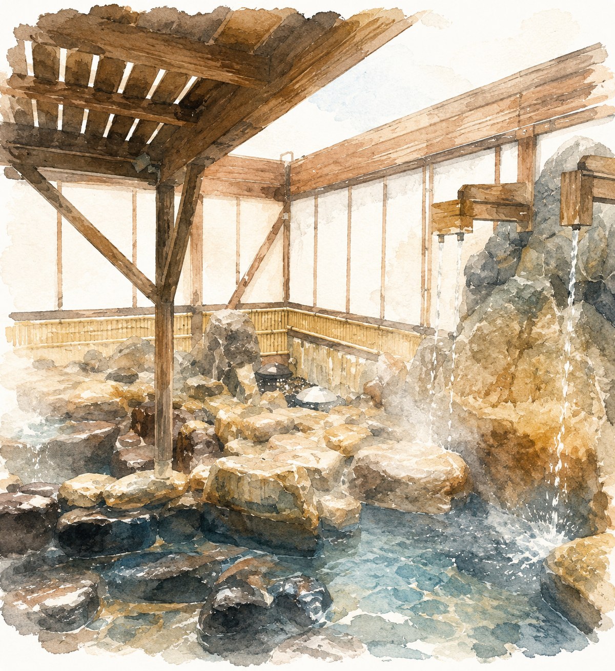 露天風呂のイメージイラスト(AI生成。実際の浴室・配置とは異なります)