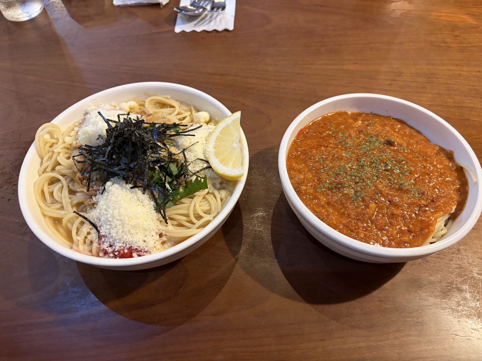 スープ納豆パスタ（ハーフ）とミートソースパスタ（プチ）