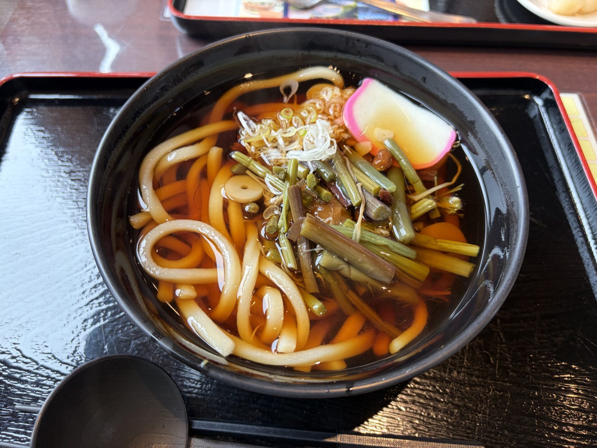 山菜うどん。山菜などの具