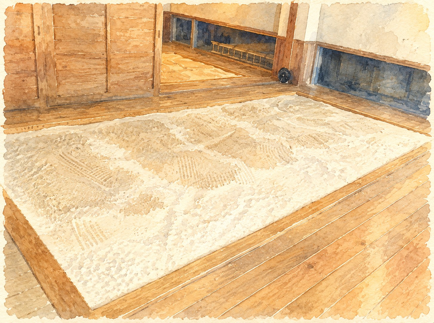 砂塩風呂のイメージ図（撮影不可のため。実物の配置・色とは異なる）